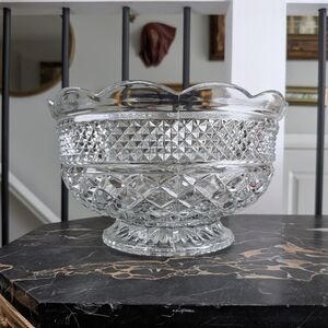 Vintage Pressed Glass Punch Bowl Diamond Point Pattern